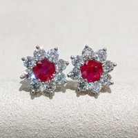 2.02 Ct.Tw. Ruby Natural Diamond Pave Earrings, 14K White Gold Image
