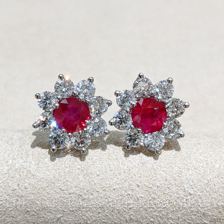 2.02 Ct.Tw. Ruby Natural Diamond Pave Earrings, 14K White Gold
