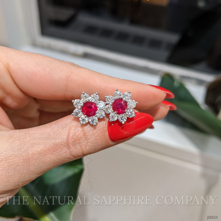 2.02 Ct.Tw. Ruby Natural Diamond Pave Earrings, 14K White Gold