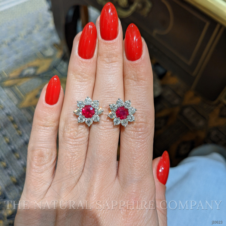 2.02 Ct.Tw. Ruby Natural Diamond Pave Earrings, 14K White Gold