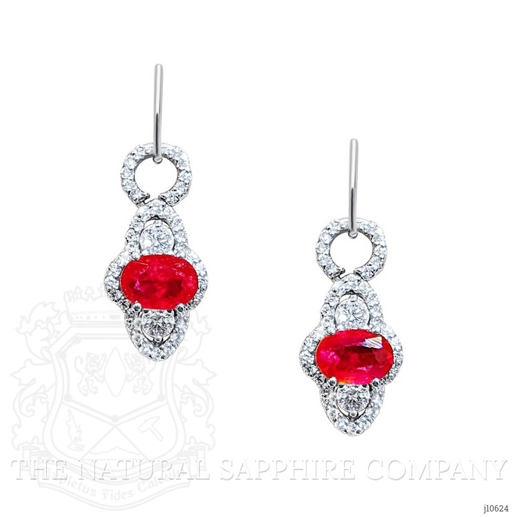 1.82 Ct.Tw. Ruby Natural Diamond Pave Earrings, 14K White Gold