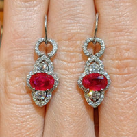 1.82 Ct.Tw. Ruby Natural Diamond Pave Earrings, 14K White Gold Image