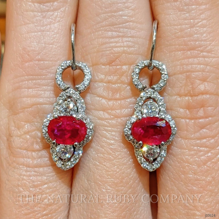 1.82 Ct.Tw. Ruby Natural Diamond Pave Earrings, 14K White Gold