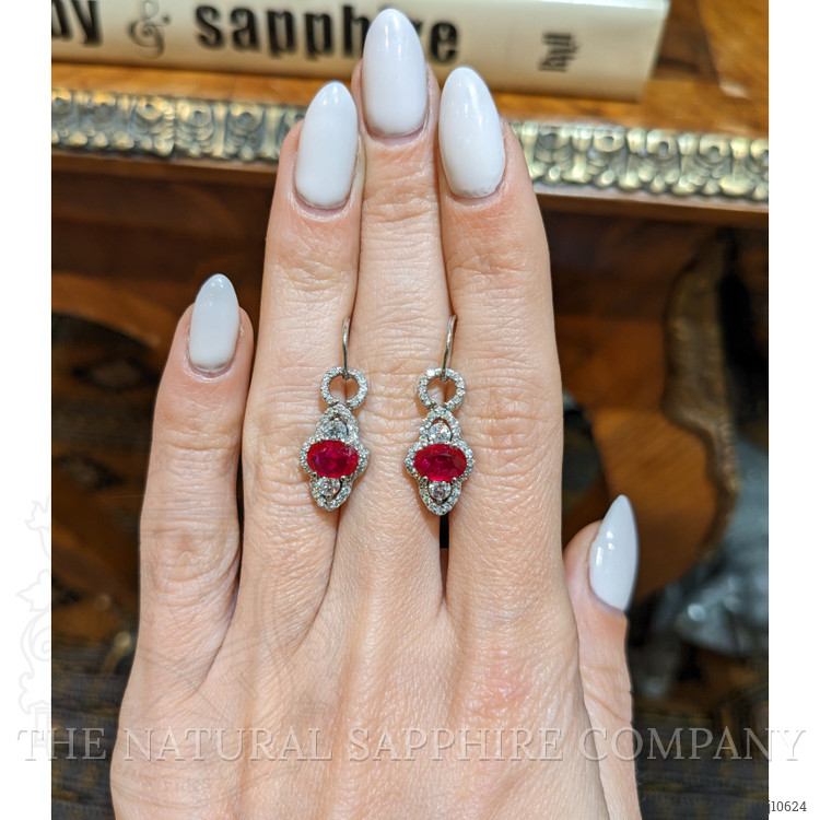 1.82 Ct.Tw. Ruby Natural Diamond Pave Earrings, 14K White Gold