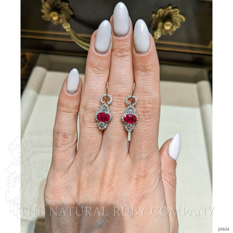 1.82 Ct.Tw. Ruby Natural Diamond Pave Earrings, 14K White Gold