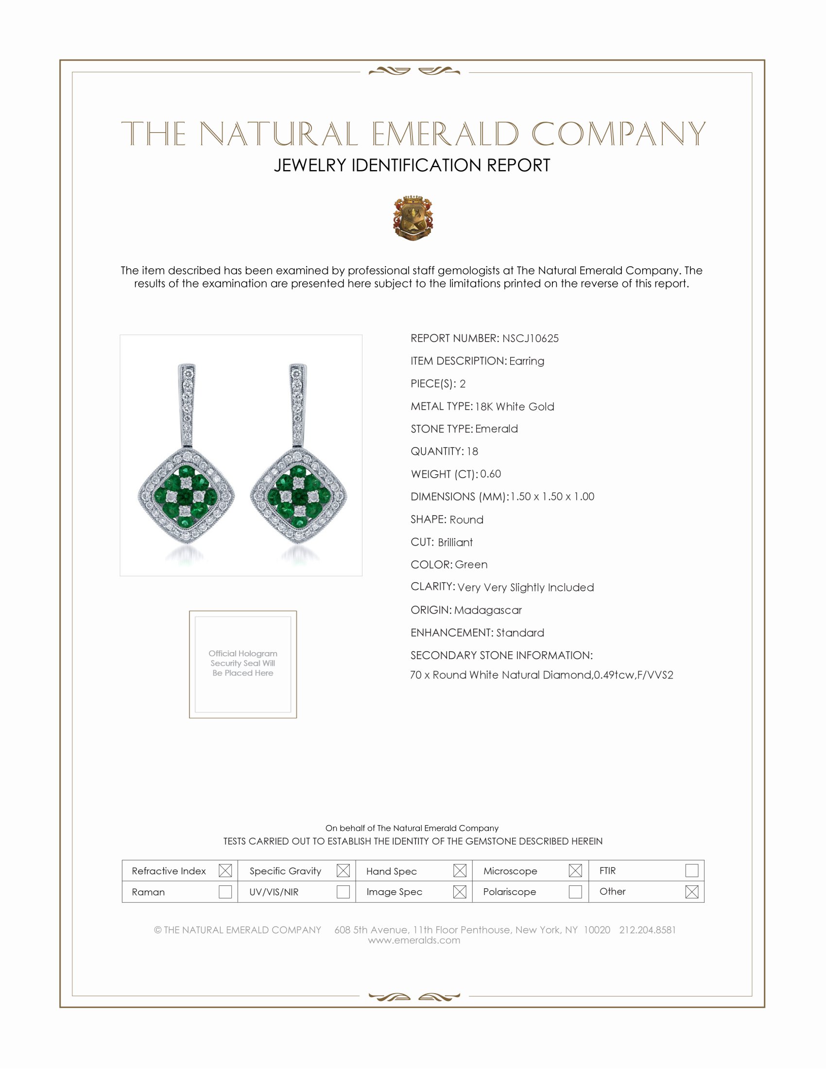 0.60 Ct.Tw. Emerald and Natural Diamond Pave Earrings, 18K White Gold