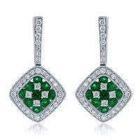 0.60 Ct.Tw. Emerald Natural Diamond Pave Earrings, 18K White Gold Image