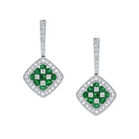 0.60 Ct.Tw.Total Carat Weight Emerald and Natural Diamond Pave Earrings, 18K White Gold Image