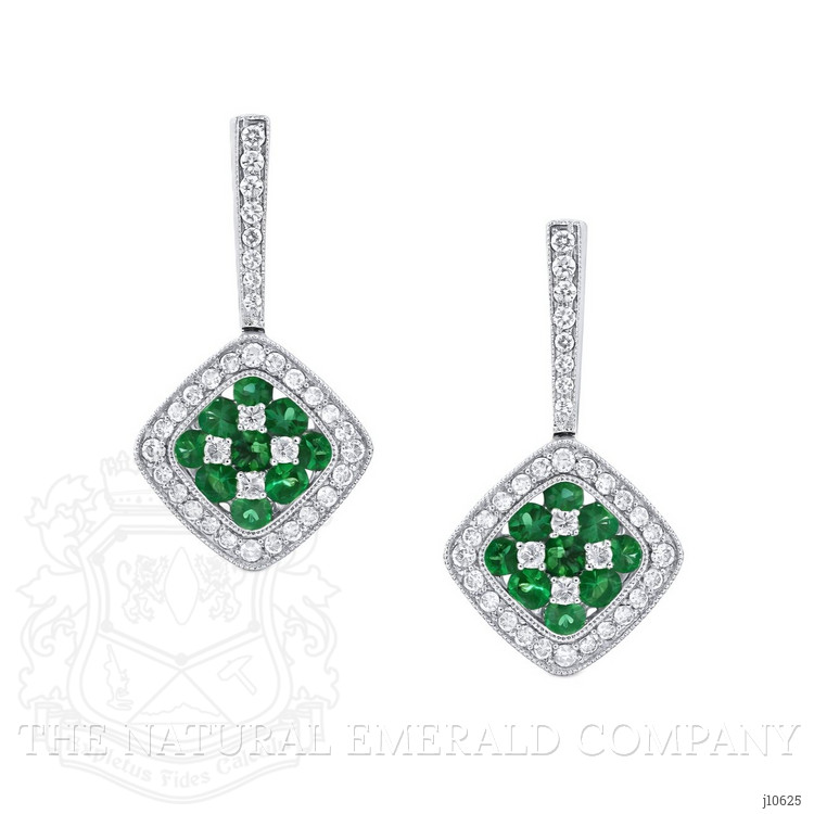 0.60 Ct.Tw. Emerald and Natural Diamond Pave Earrings, 18K White Gold