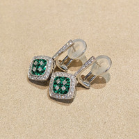 0.60 Ct.Tw. Emerald Natural Diamond Pave Earrings, 18K White Gold Image