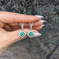 0.60 Ct.Tw. Emerald Natural Diamond Pave Earrings, 18K White Gold Life Style