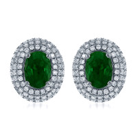 1.73 Ct.Tw.Total Carat Weight Emerald and Natural Diamond Pave Earrings, 18K White Gold Image
