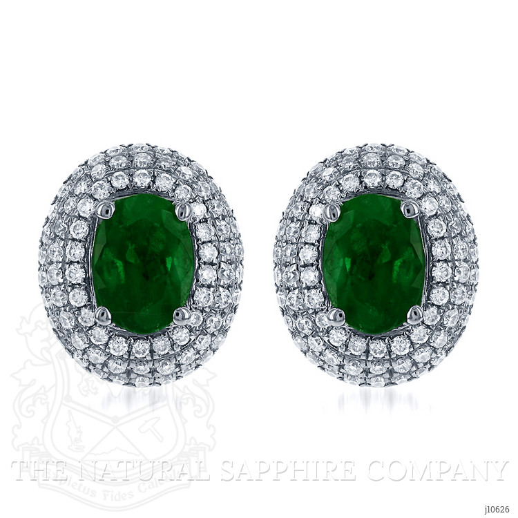 1.73 Ct.Tw. Emerald and Natural Diamond Pave Earrings, 18K White Gold