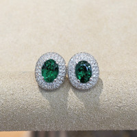 1.73 Ct.Tw. Emerald Natural Diamond Pave Earrings, 18K White Gold Image