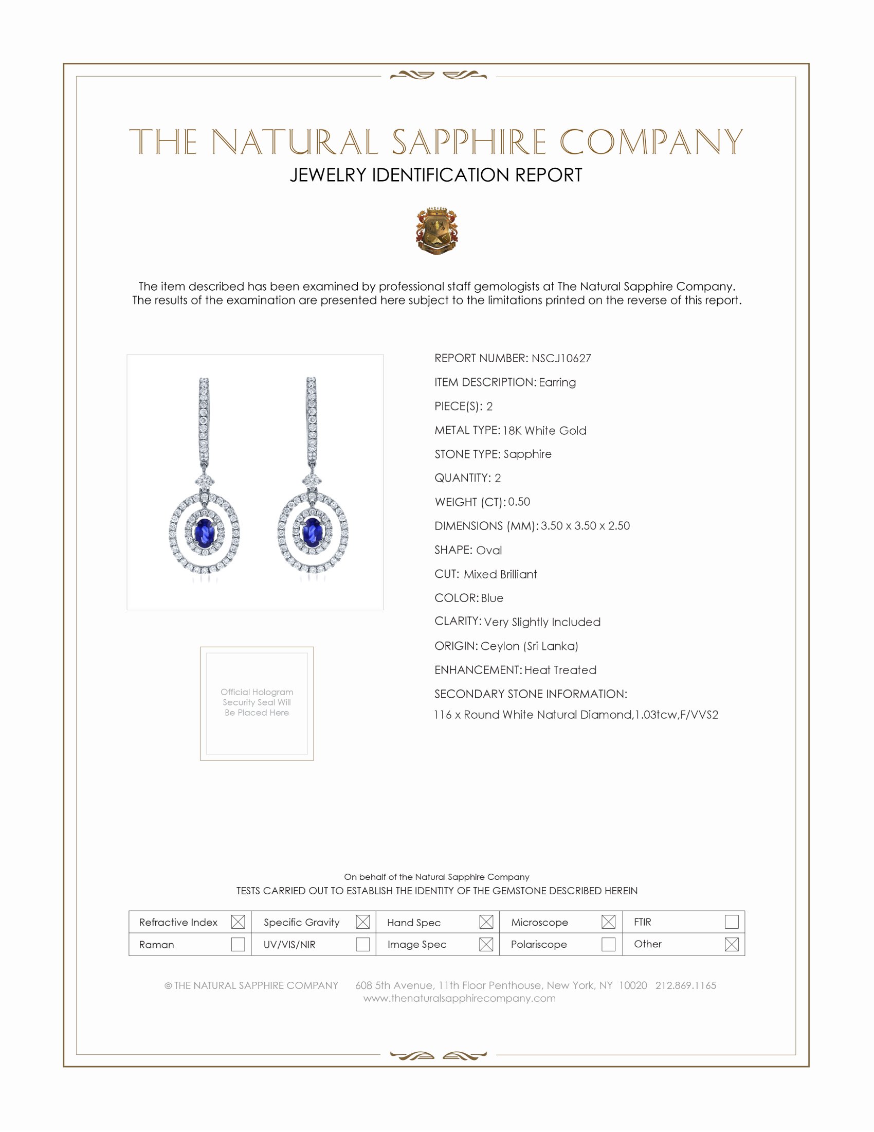 0.50 Ct.Tw. Blue Sapphire and Natural Diamond Pave Earrings, 18K White Gold