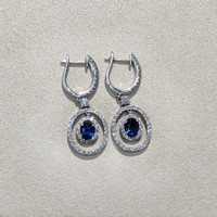 0.50&nbsp;Ct.Tw.Total Carat Weight Blue Sapphire and Natural Diamond Pave Earrings, 18K White Gold Image