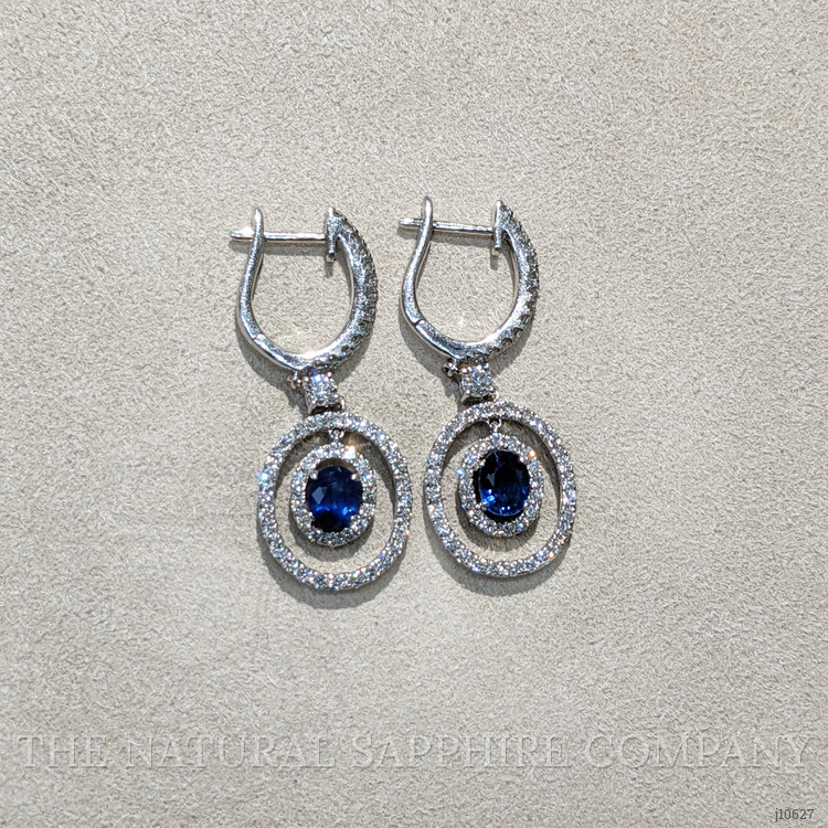 0.50 Ct.Tw. Blue Sapphire and Natural Diamond Pave Earrings, 18K White Gold