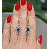 0.50&nbsp;Ct.Tw.Total Carat Weight Blue Sapphire and Natural Diamond Pave Earrings, 18K White Gold Life Style