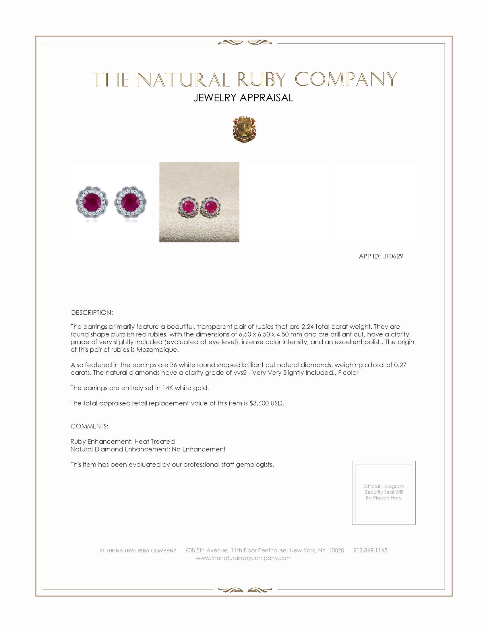2.24 Ct.Tw. Ruby Natural Diamond Pave Earrings, 14K White Gold