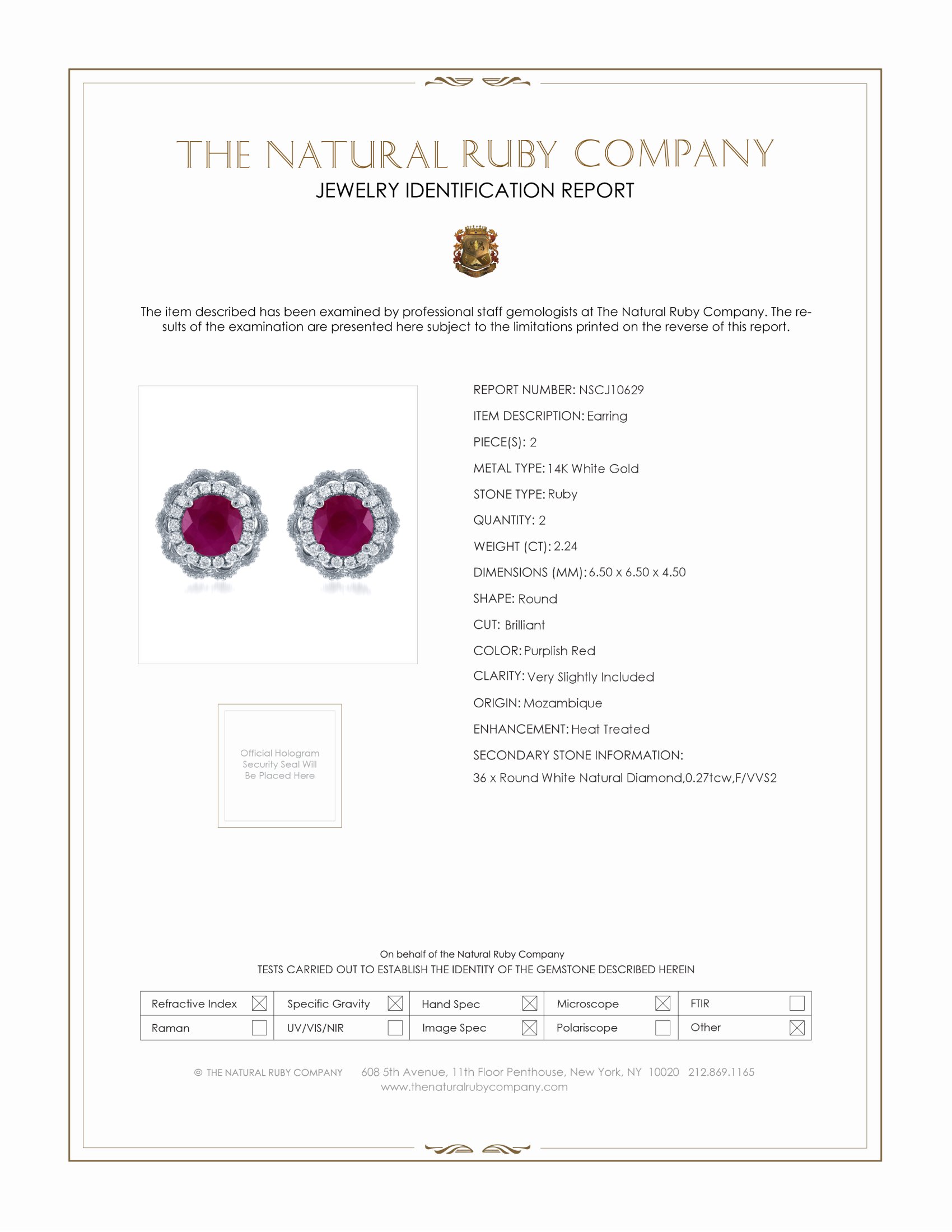 2.24 Ct.Tw. Purplish Red Ruby and Natural Diamond Pave Earrings, 14K White Gold