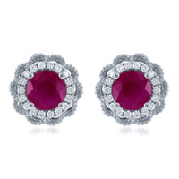 2.24 Ct.Tw. Ruby Natural Diamond Pave Earrings, 14K White Gold Image