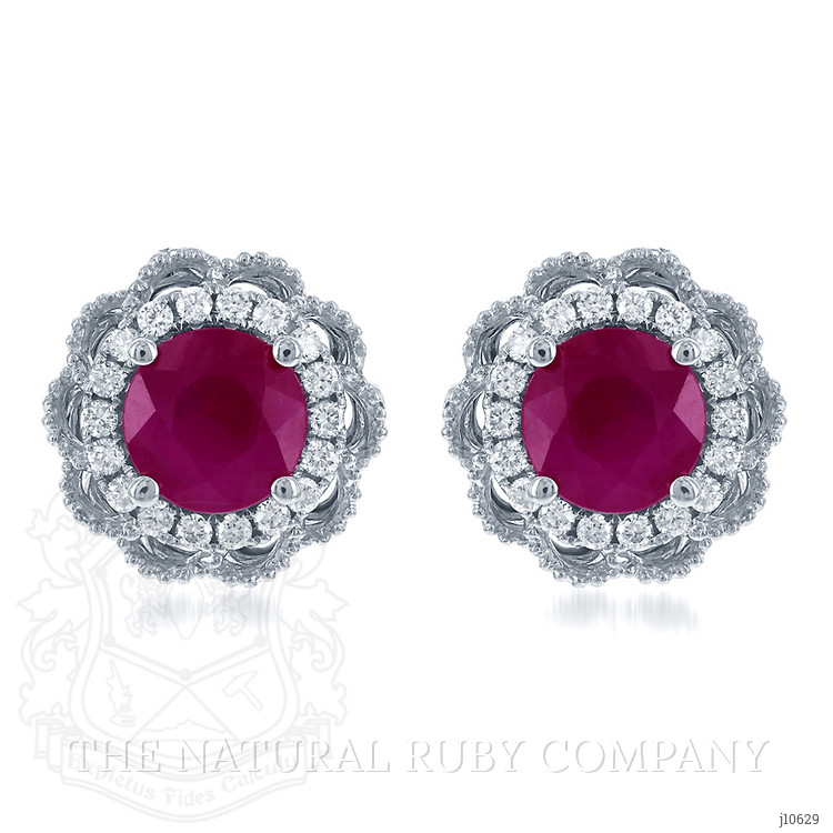 2.24 Ct.Tw. Ruby Natural Diamond Pave Earrings, 14K White Gold