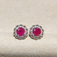 2.24 Ct.Tw. Ruby Natural Diamond Pave Earrings, 14K White Gold Image