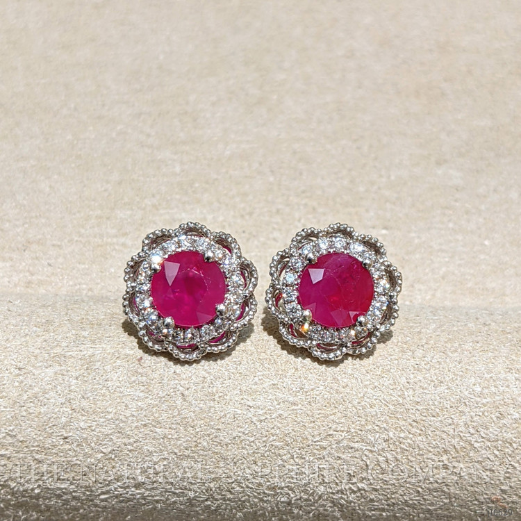 2.24 Ct.Tw. Ruby Natural Diamond Pave Earrings, 14K White Gold