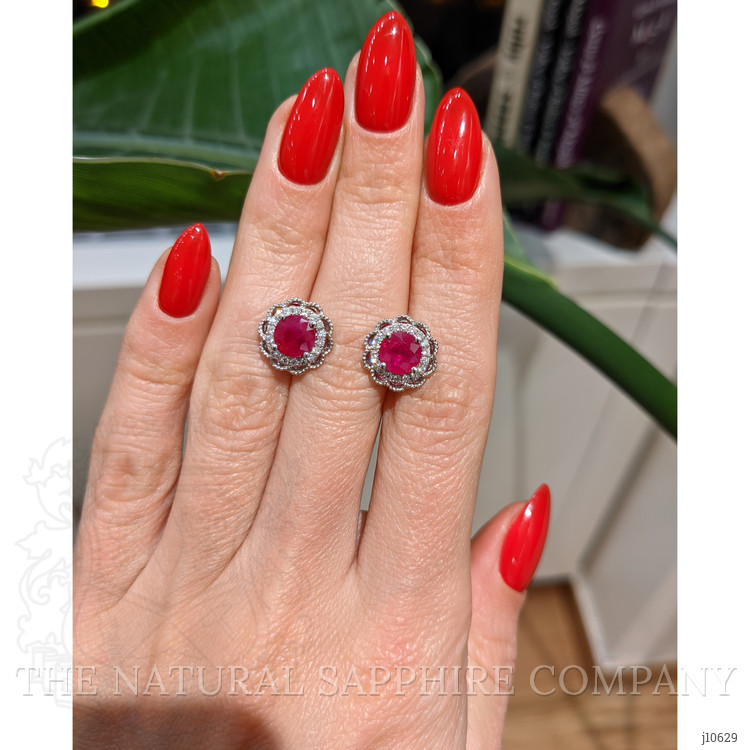 2.24 Ct.Tw. Ruby Natural Diamond Pave Earrings, 14K White Gold