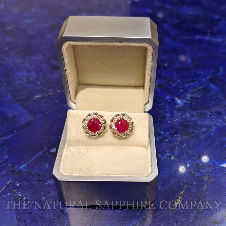 2.24 Ct.Tw. Ruby Natural Diamond Pave Earrings, 14K White Gold