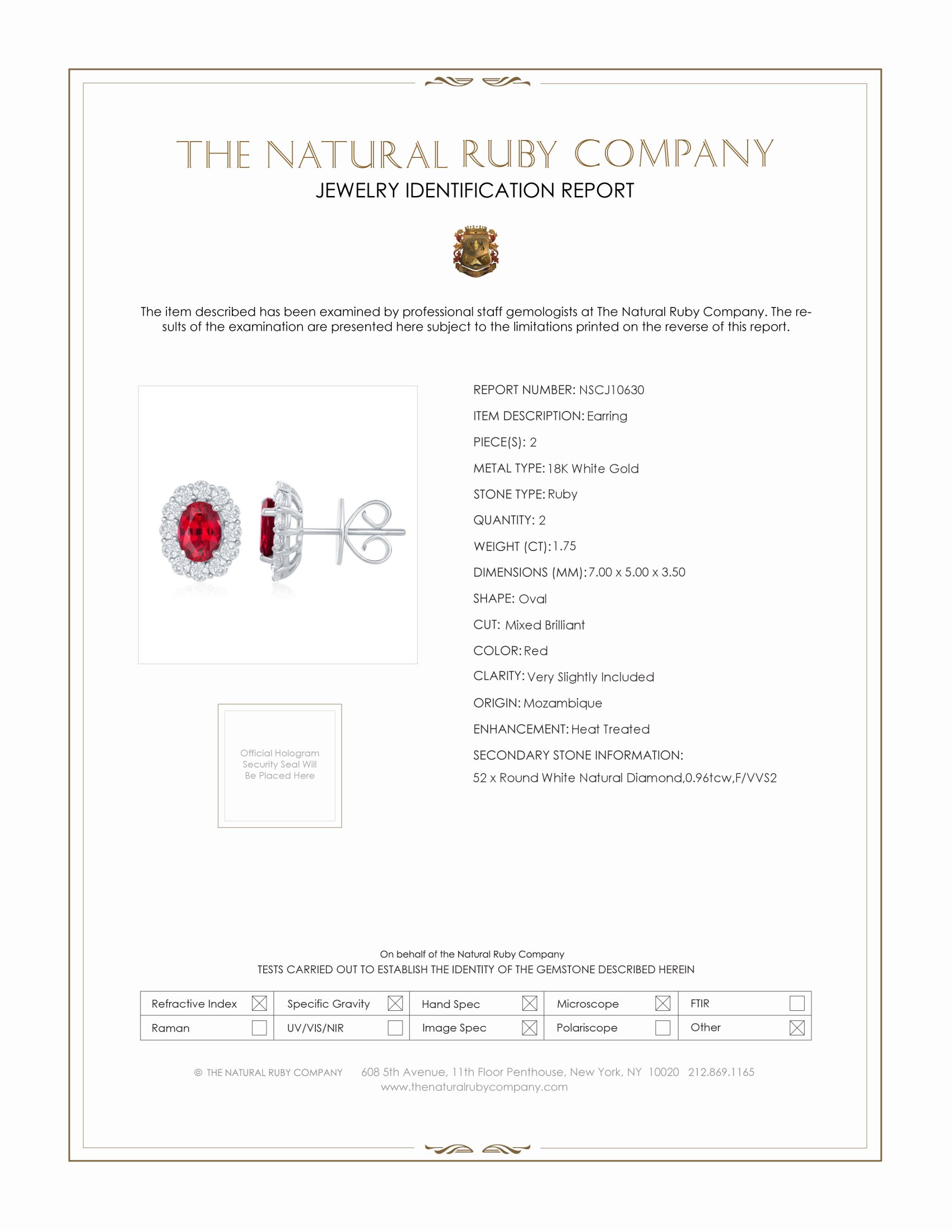 1.75 Ct.Tw. Ruby and Natural Diamond Pave Earrings, 18K White Gold