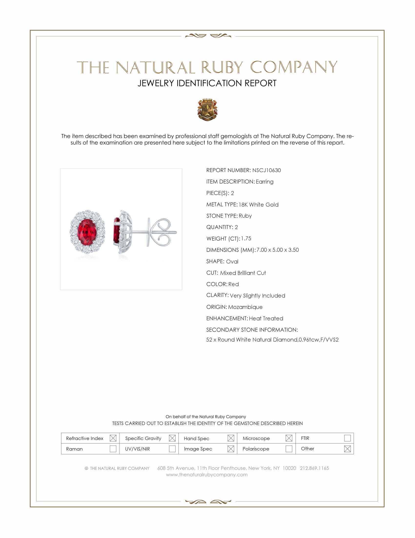 1.75 Ct.Tw. Ruby and Natural Diamond Studs Earrings, 18K White Gold