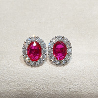 1.75 Ct.Tw. Ruby Natural Diamond Pave Earrings, 18K White Gold Image