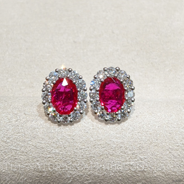 1.75 Ct.Tw. Ruby Natural Diamond Pave Earrings, 18K White Gold