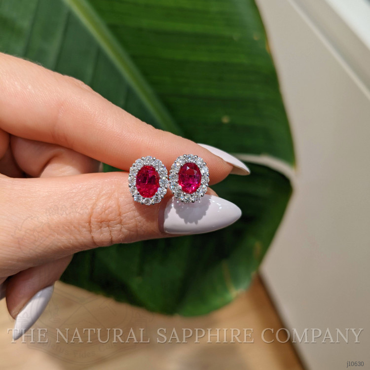 1.75 Ct.Tw. Ruby Natural Diamond Pave Earrings, 18K White Gold