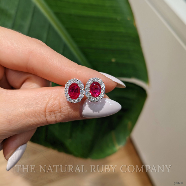 1.75 Ct.Tw. Ruby Natural Diamond Pave Earrings, 18K White Gold