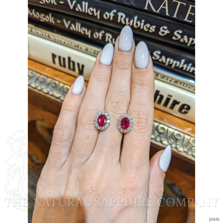 1.75 Ct.Tw. Ruby Natural Diamond Pave Earrings, 18K White Gold