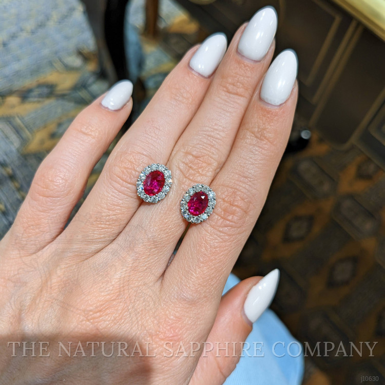 1.75 Ct.Tw. Ruby Natural Diamond Pave Earrings, 18K White Gold