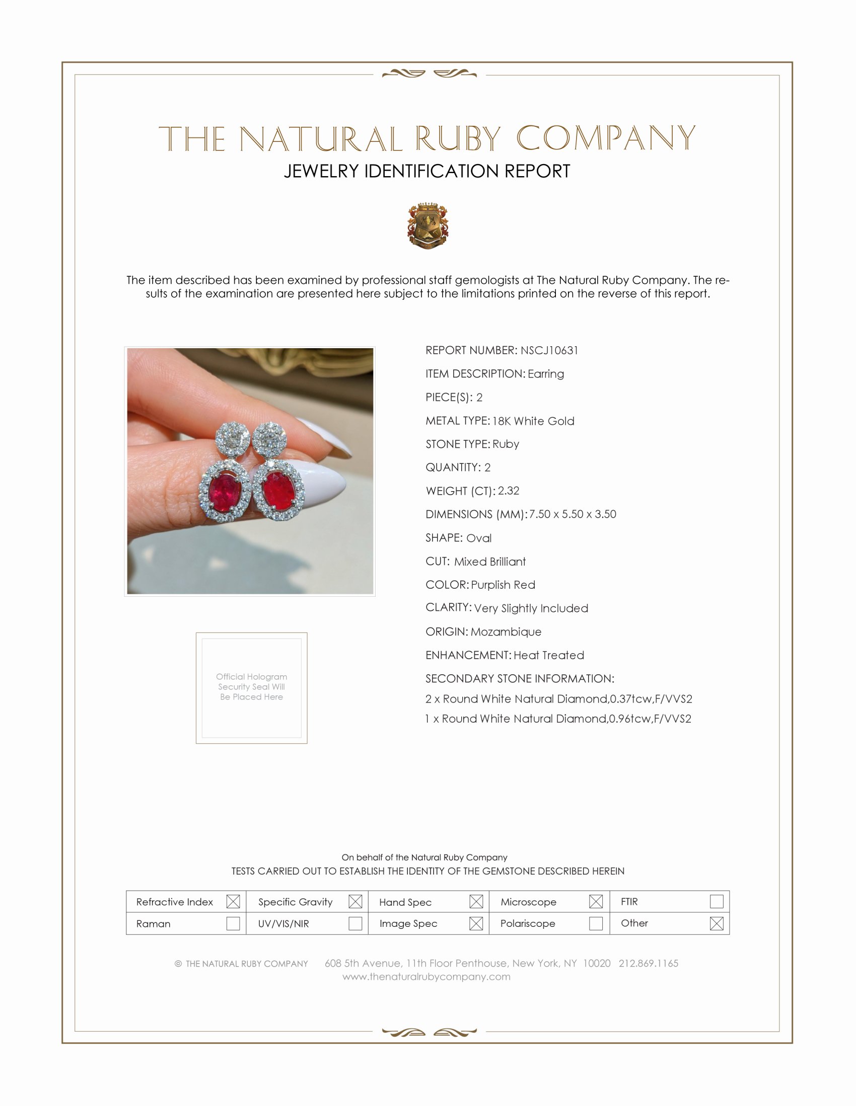 2.32 Ct.Tw. Purplish Red Ruby and Natural Diamond Pave Earrings, 18K White Gold