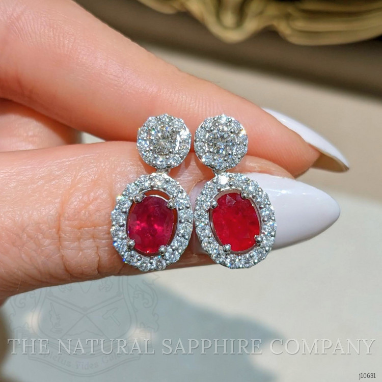 2.32 Ct.Tw. Ruby Natural Diamond Pave Earrings, 18K White Gold