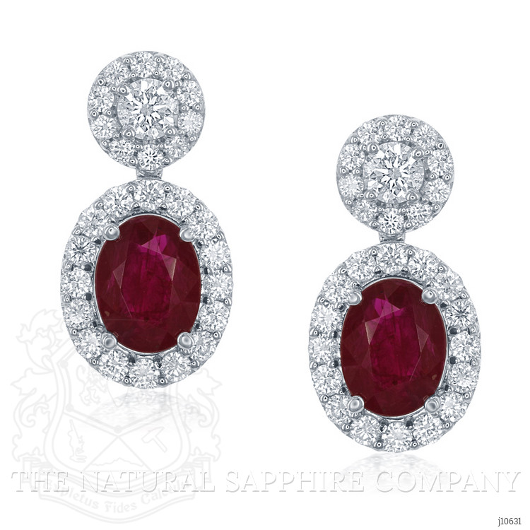 2.32 Ct.Tw. Ruby Natural Diamond Pave Earrings, 18K White Gold