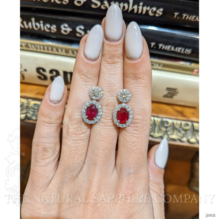 2.32 Ct.Tw. Ruby Natural Diamond Pave Earrings, 18K White Gold