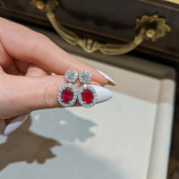 2.32 Ct.Tw. Ruby Natural Diamond Pave Earrings, 18K White Gold Life Style