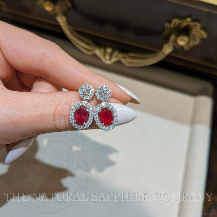 2.32 Ct.Tw. Ruby Natural Diamond Pave Earrings, 18K White Gold