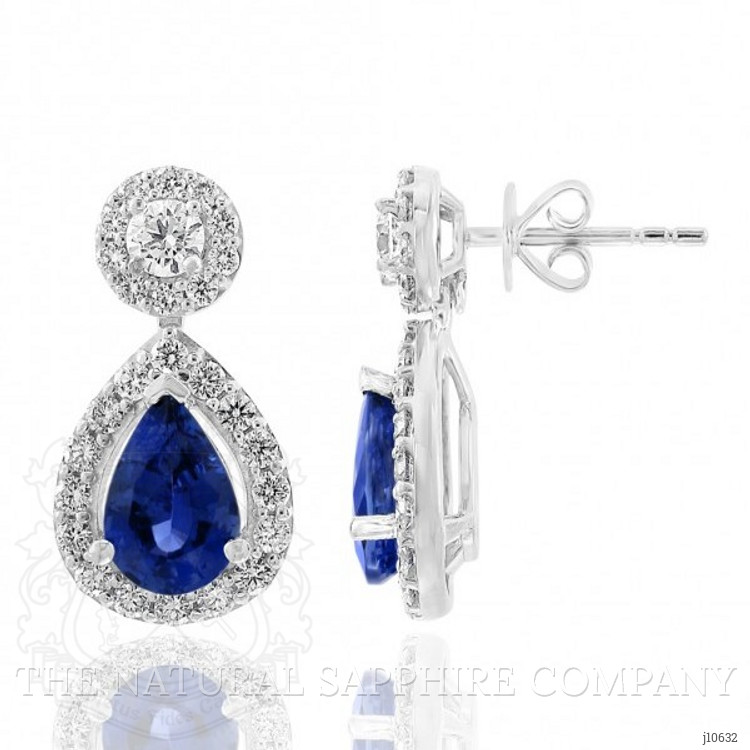 3.22 Ct.Tw. Blue Sapphire and Natural Diamond Pave Earrings, 18K White Gold