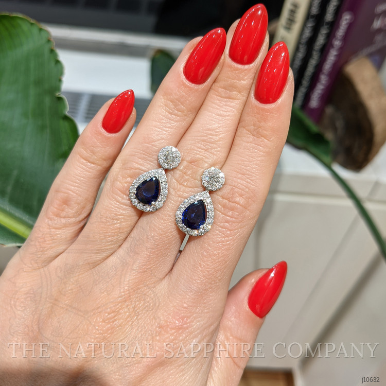 3.22 Ct.Tw. Blue Sapphire and Natural Diamond Pave Earrings, 18K White Gold