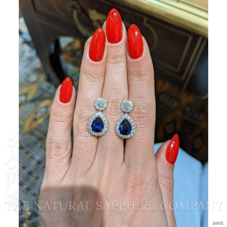 3.22 Ct.Tw. Blue Sapphire and Natural Diamond Pave Earrings, 18K White Gold