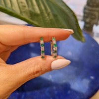 0.60 Ct.Tw. Emerald Natural Diamond Hoops Earrings, 14K Yellow Gold Life Style