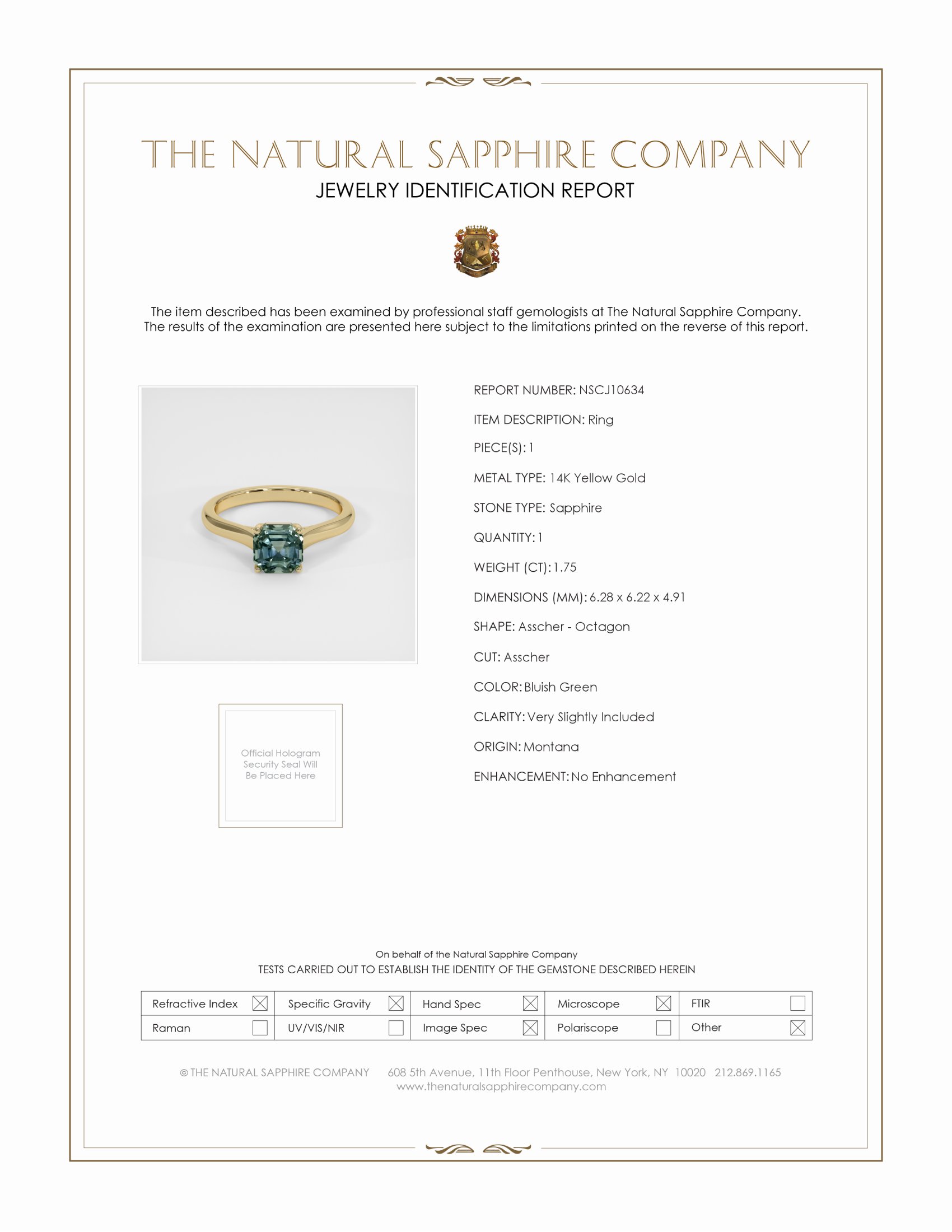1.75 Ct. Bluish Green Sapphire Solitaire Ring, 14K Yellow Gold