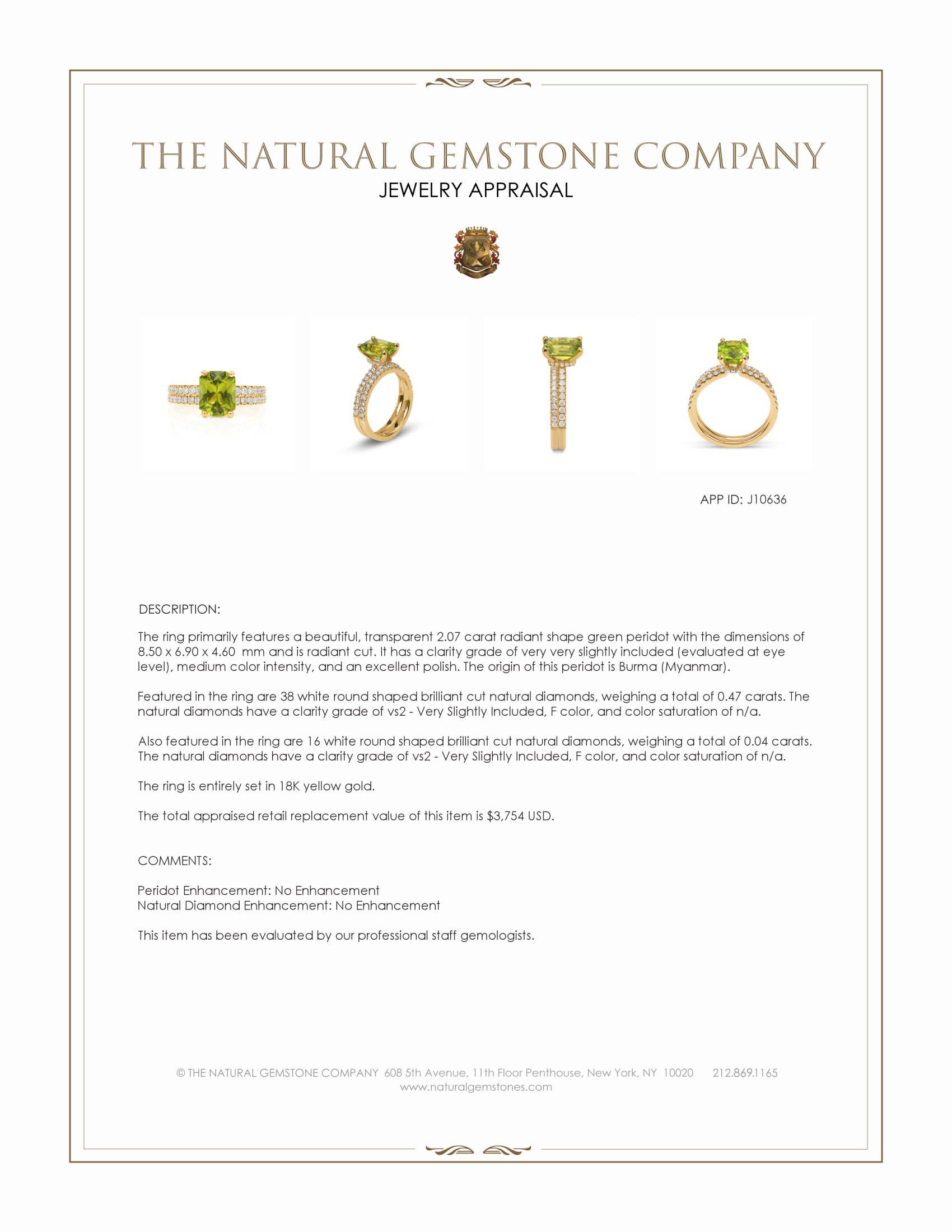 2.07 Ct. Green Peridot and Natural Diamond Pave Ring, 18K Yellow Gold
